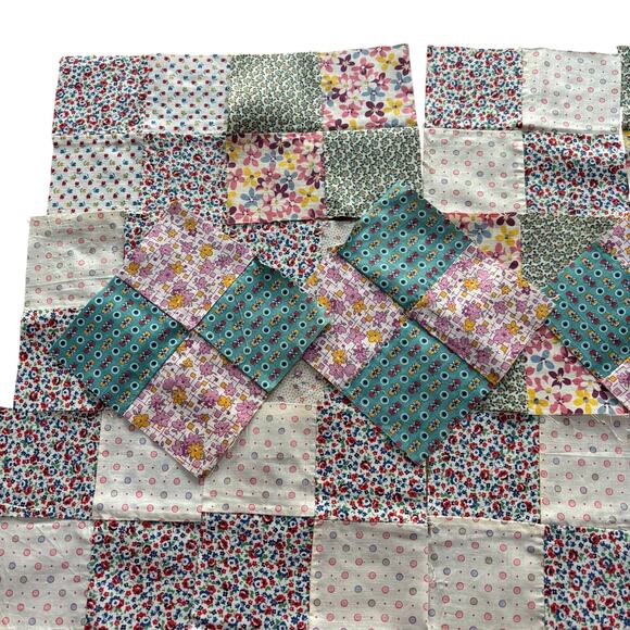 Hand Sewn Patchwork quilt squares (15) multicolor blocks cotton 1940s 4-patch - Picture 2 of 10